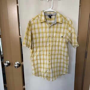 Marmot‎ Men's Medium Yellow Gray Short Sleeve Button Up Shirt